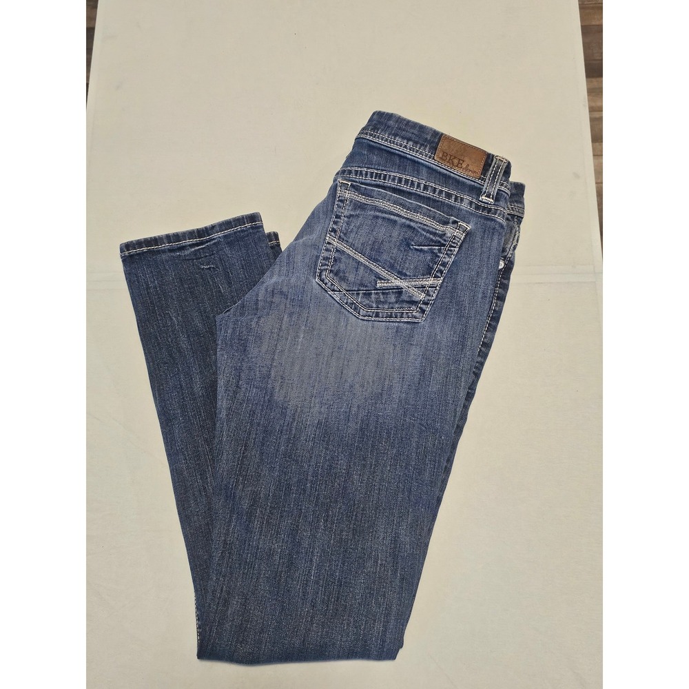 BKE Harper Straight Jeans Womens 29R Medium Wash‎ Blue Denim Embroidered Pockets